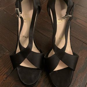 Christian Louboutin open toe heels w/ rhinestones